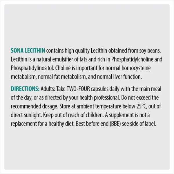 Sona Lecithin 1200mg 90 Capsules - Image 3