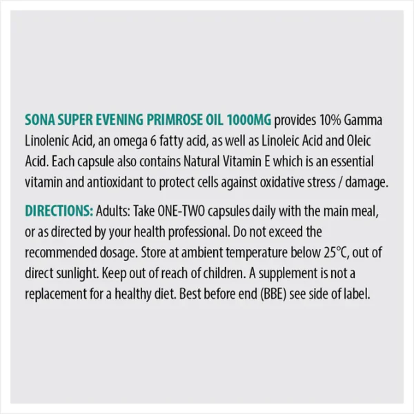 Sona Super Evening Primrose Oil 1000mg 10% Gla 30 Capsules - Image 3