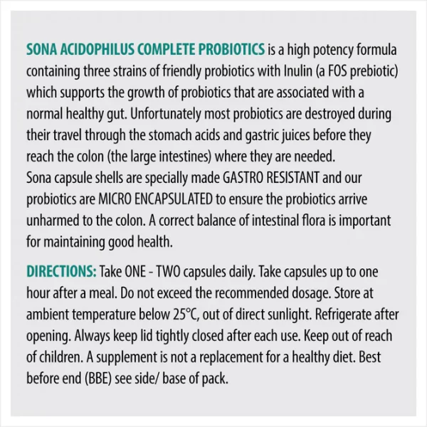 Sona Acidophilus Complete Probiotics 60 Capsules - Image 2