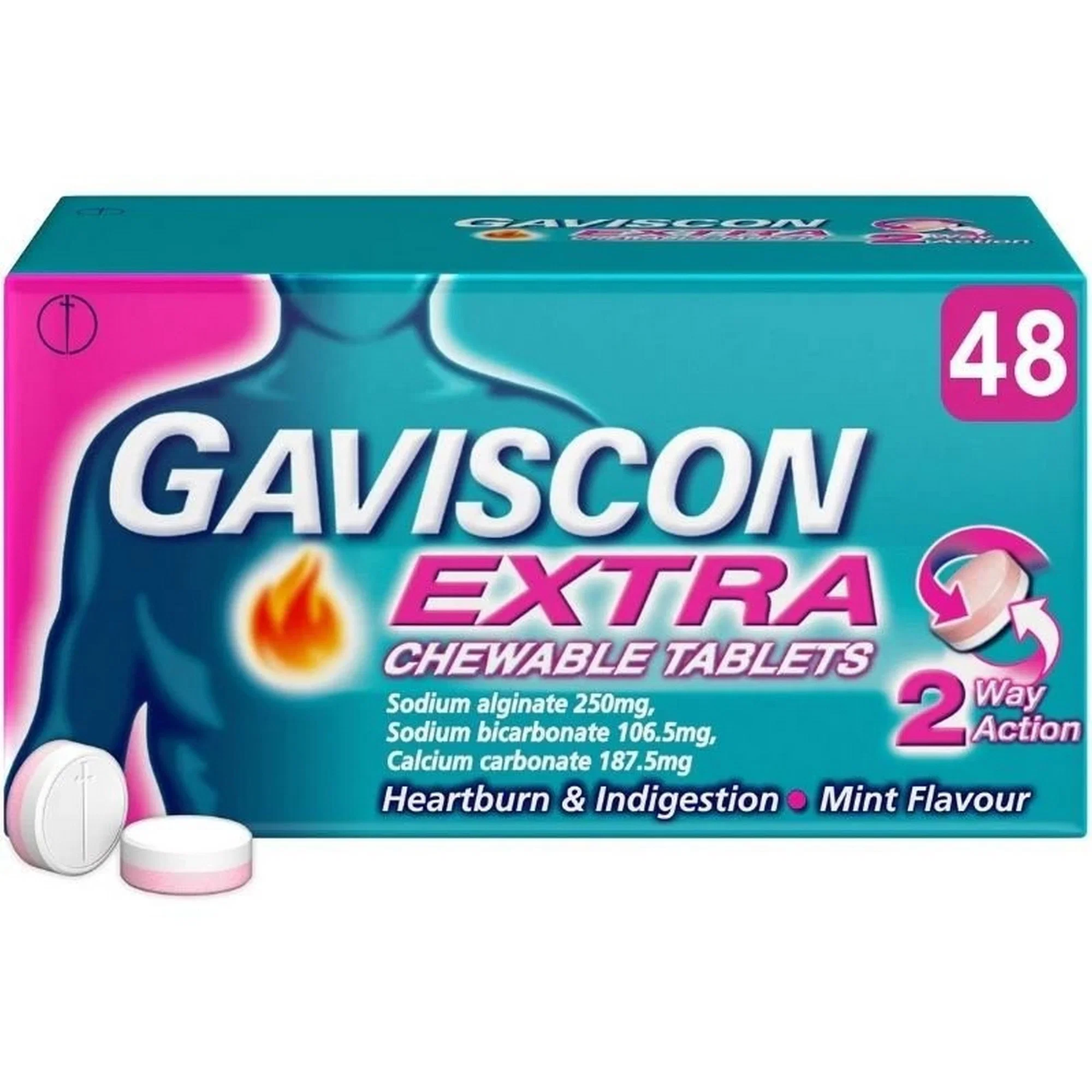 Gaviscon Extra Chewable Tablets Mint Flavour 48 Tablets