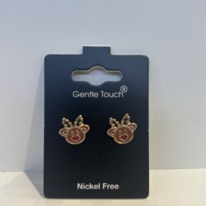 Gentle Touch Christmas Earrings Small Reindeer Face