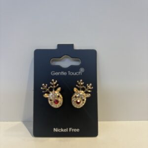 Gentle Touch Christmas Earrings Gold Crystal Reindeer