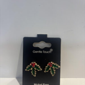 Gentle Touch Christmas Earrings Crystal Holly